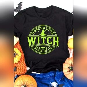 Black Witch Crew Neck Halloween Graphic T-Shirt